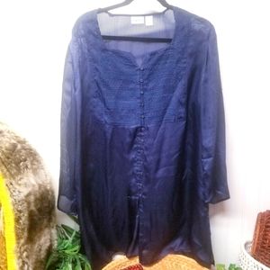 Chico's Size 3 (XL) Blue Sheer Stripe Top